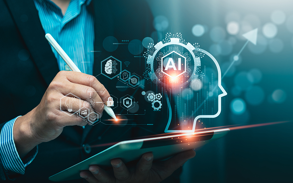 Visual of a robotic arm or neural network.